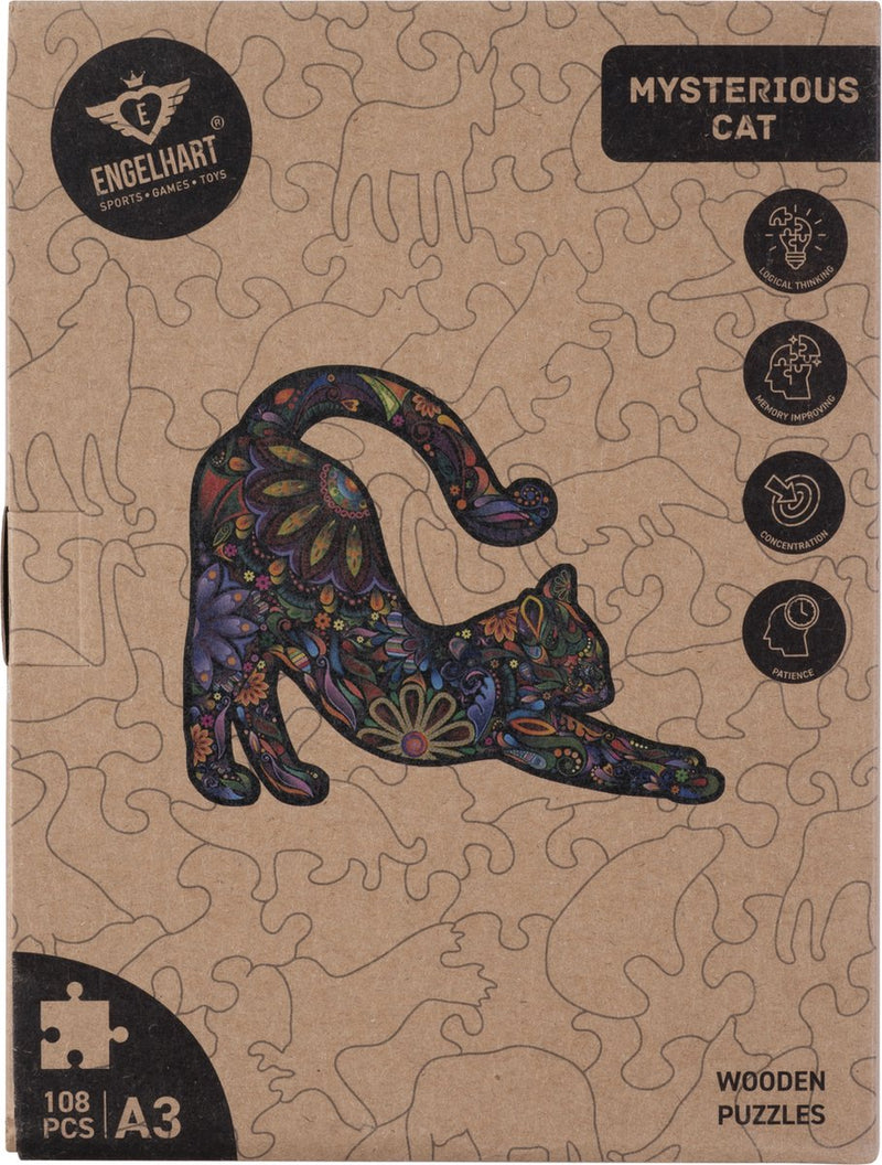 Engelhart puzzle in legno gatto - 108 pezzi unici del puzzle - grande puzzle in legno formato A3 - gioco di puzzle con animali - gioco di pensiero compatto e rilassante - inclusa custodia -