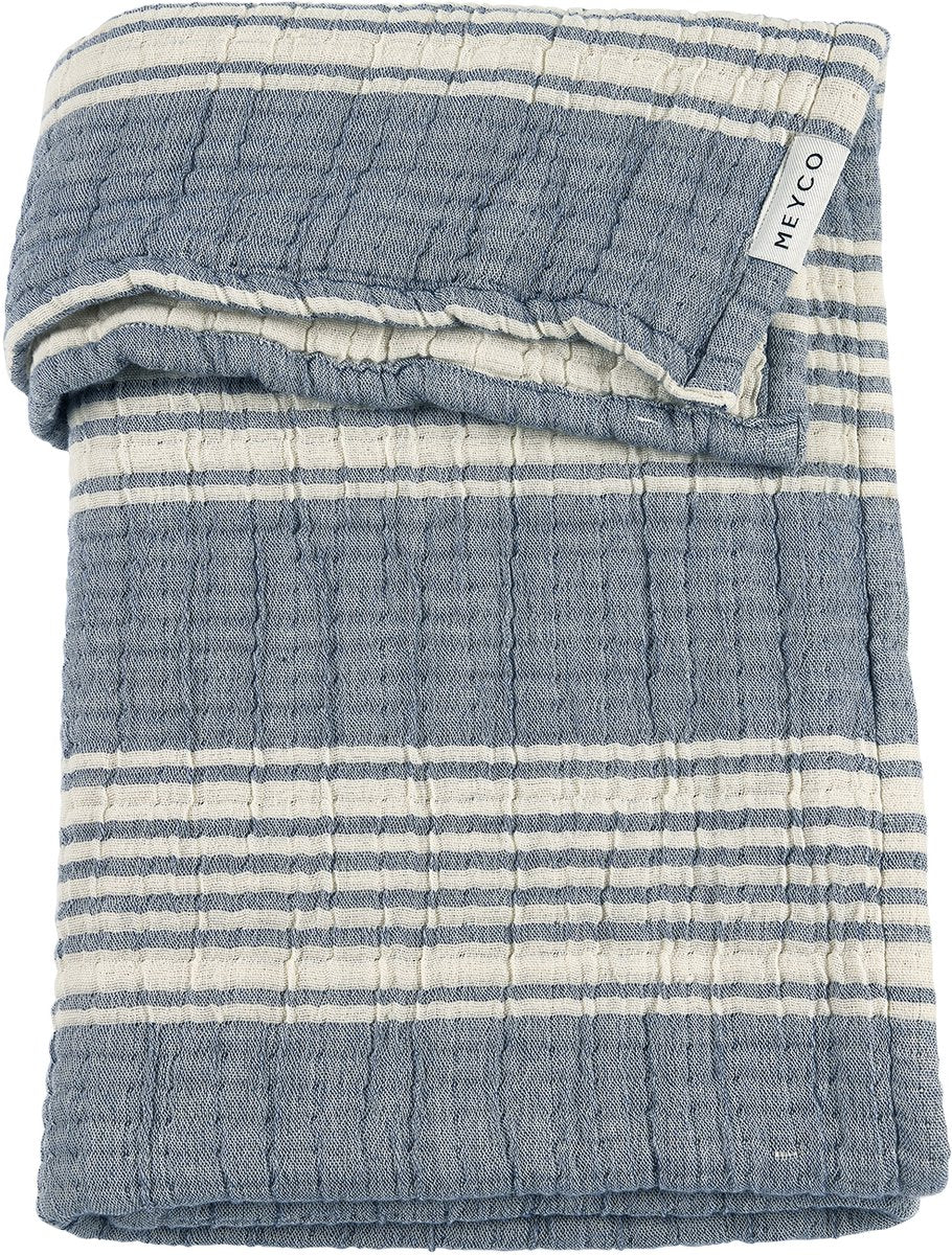 Meyco baby stripe jacquard ledikant deken - pre-washed hydrofiel - indigo - 100x150cm - 1.5 tog