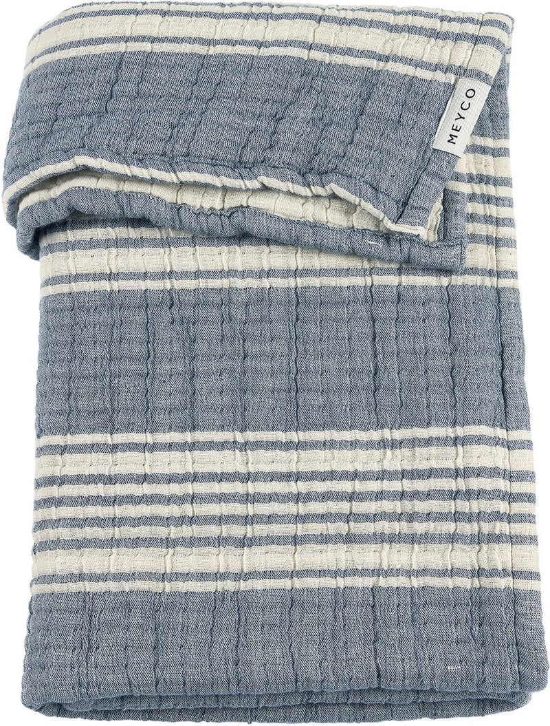 Meyco baby stripe jacquard ledikant deken - pre-washed hydrofiel - indigo - 100x150cm - 1.5 tog