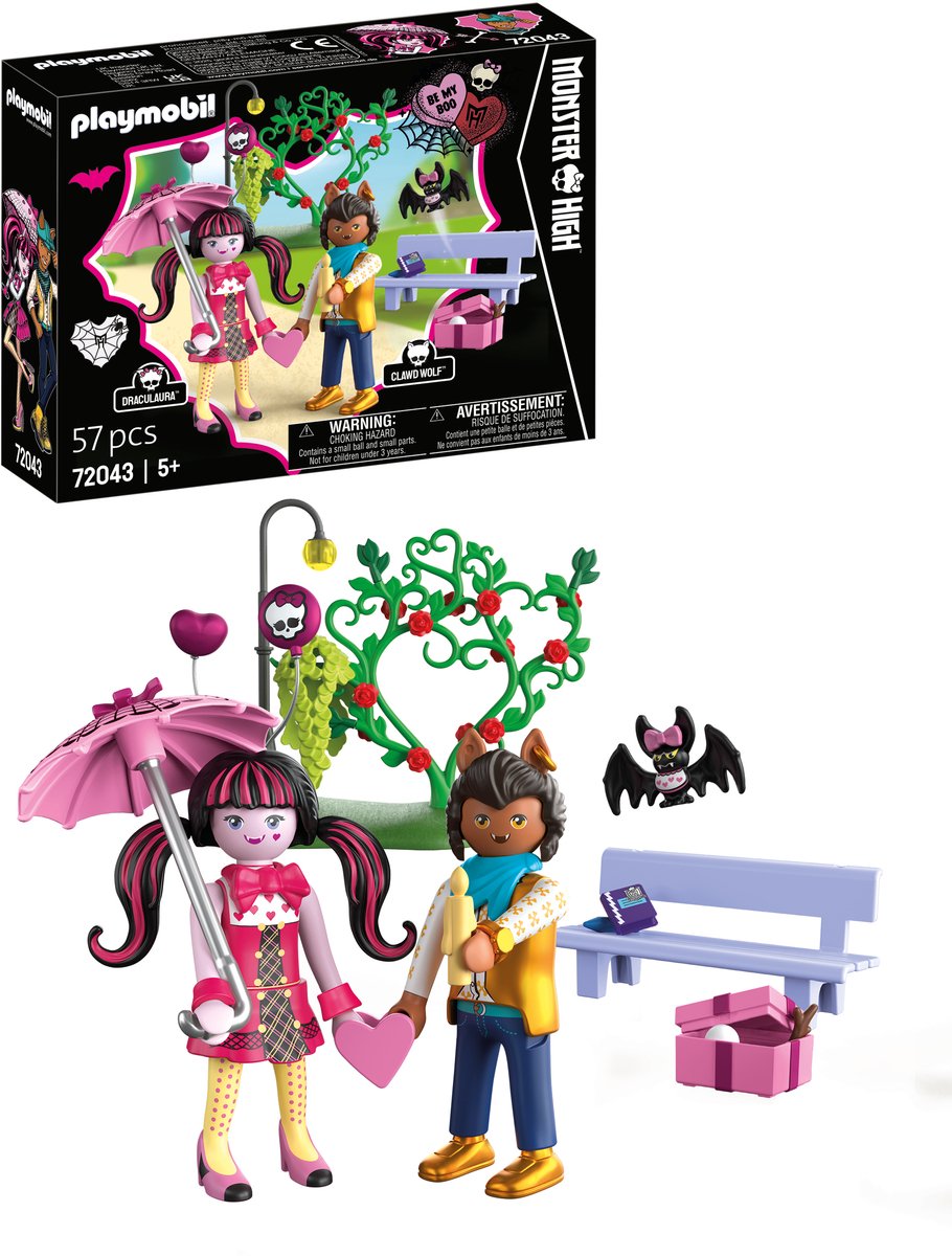 Playmobil Monster High Appuntamento di San Valentino | draculaura e artiglio con panchina e accessori | giocattoli per bambini per bambini dai 5 anni | 72043