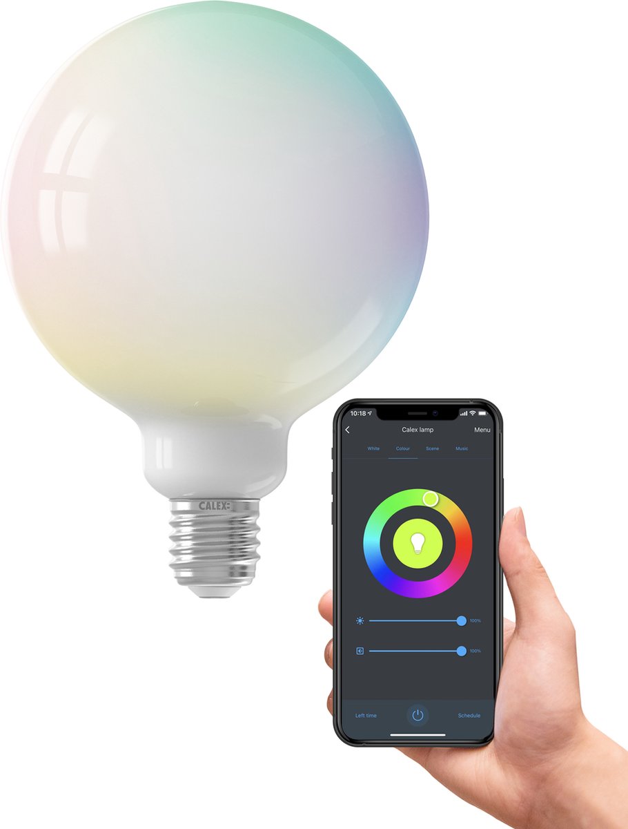 Calex slimme lamp - wifi led verlichting - e27 globe 12,5cm lichtbron - dimbaar - rgb en warm wit licht - 5,5w