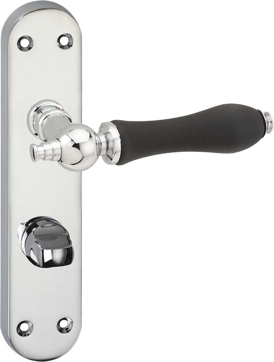 Maniglia per porta Impresso - bracknell - per interni - scudo ovale con viti e serratura WC - cromata - nera - 2 pezzi