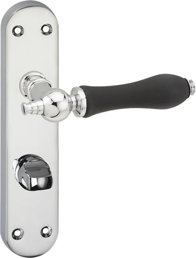 Maniglia per porta Impresso - bracknell - per interni - scudo ovale con viti e serratura WC - cromata - nera - 2 pezzi