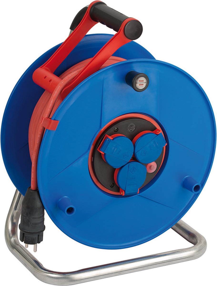 Avvolgicavo brennerstuhl garant bretec ip44, per uso commerciale, cavo da 50 m, rosso, plastica speciale, uso per cantieri e uso esterno continuo, made in Germany
