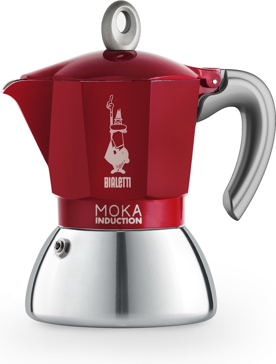 Bialetti moka induction percolator 4 kops rood – espresso maker – inductie geschikt – aluminium rvs