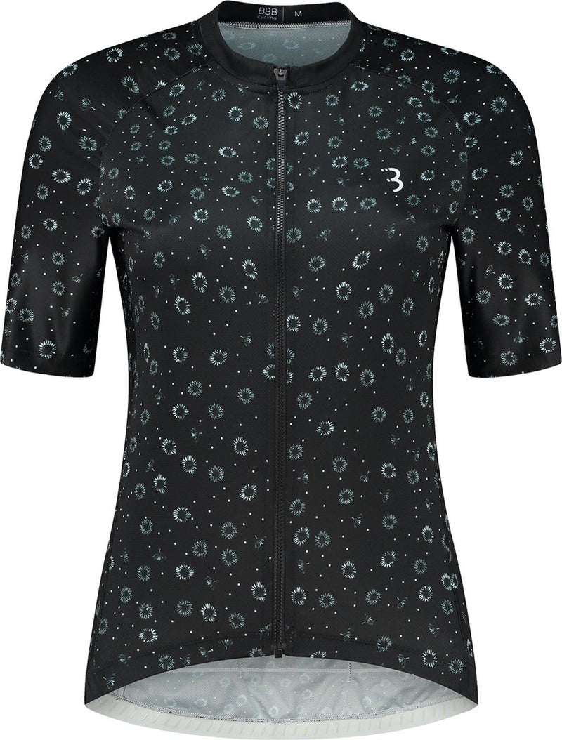 Bbb cycling donnafit r - maglia da ciclismo sostenibile da donna a manica corta - 15-25 °c - maglia da ciclismo e MTB traspirante - 3 tasche posteriori - nero floreale