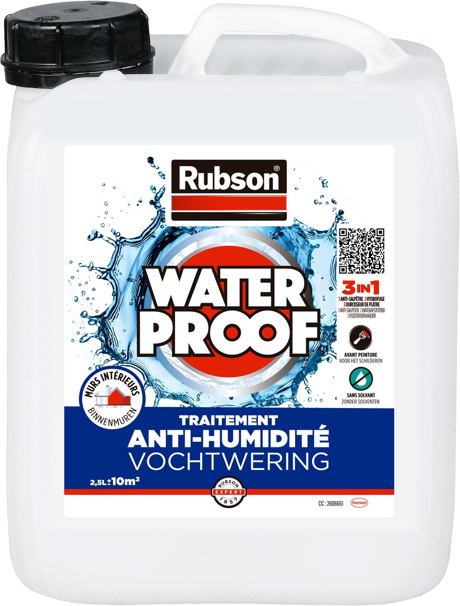 Impermeabilización Rubson - paredes interiores Jarra 2,5l | tratamiento impermeable de paredes | mojado por dentro | incoloro