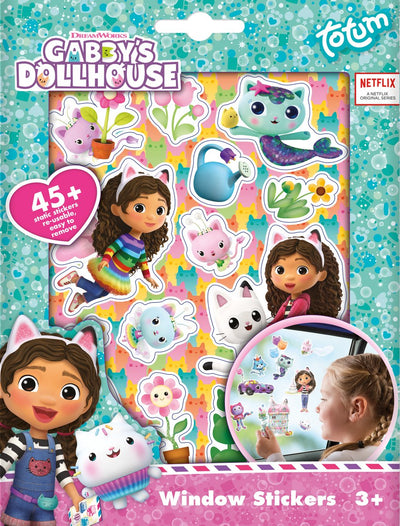 Totum Gabby's Dollhouse 45 adesivi per finestre adesivi mobili non permanenti - giocattoli educativi junior da 3 anni - per vacanze a casa e in viaggio - casa delle bambole di Gabby