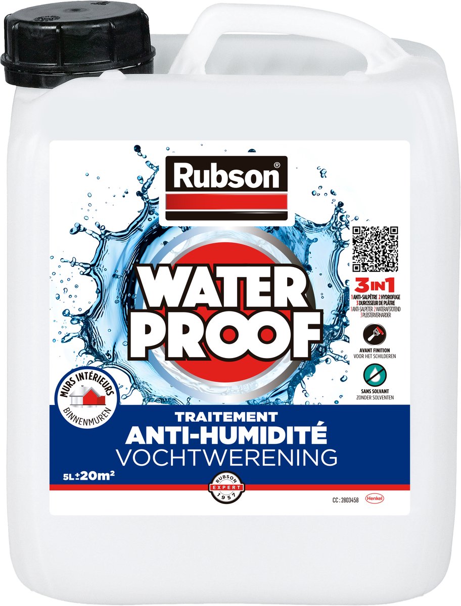 Rubson vochtige binnenmuren coating 5 l jug | vochtige binnenmuren coating | waterdichte coating | vochtbestreiding transparant