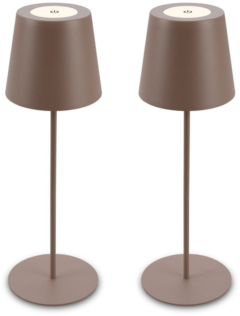 B.k.licht briloner kiki - juego de 2 lámparas de mesa recargables - regulables - para interior y exterior - regulable en altura - luz blanca cálida - marrón