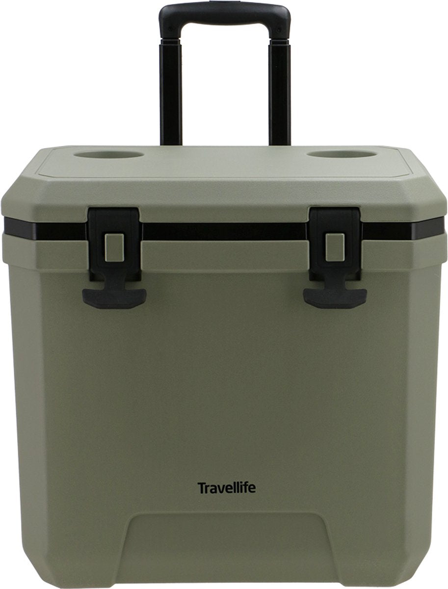 Nevera portátil Travellife Magnus de 36 litros, color verde con ruedas - Mantiene el frío durante 48 horas - Adecuada para botellas de 1,5 litros - Robusta y de alta calidad