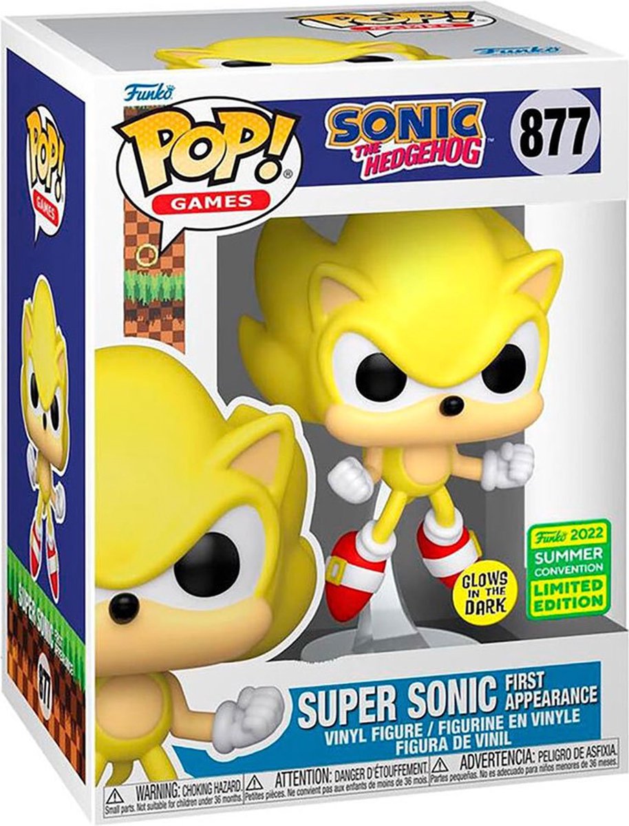 Funko pop! games sonic the hedgehog - super sonic first appearance #877 summer convention 2022 glow in the dark grail rare