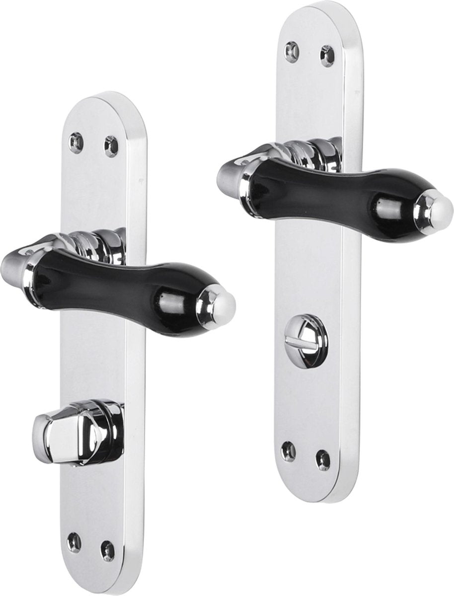 Maniglia per porta Impresso - petworth - per interni - scudo ovale con viti e serratura WC - cromata - nera - 2 pezzi