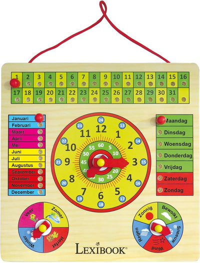 Calendario in legno Lexibook Bio Toys con orologio in olandese – giocattoli in legno