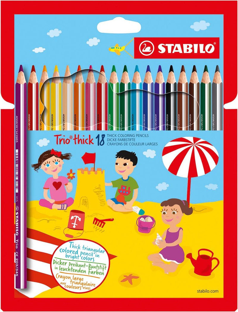Stabilo trio Thick - Matita colorata ergonomica - con nucleo extra spesso 4,2 mm - Astuccio con 18 colori