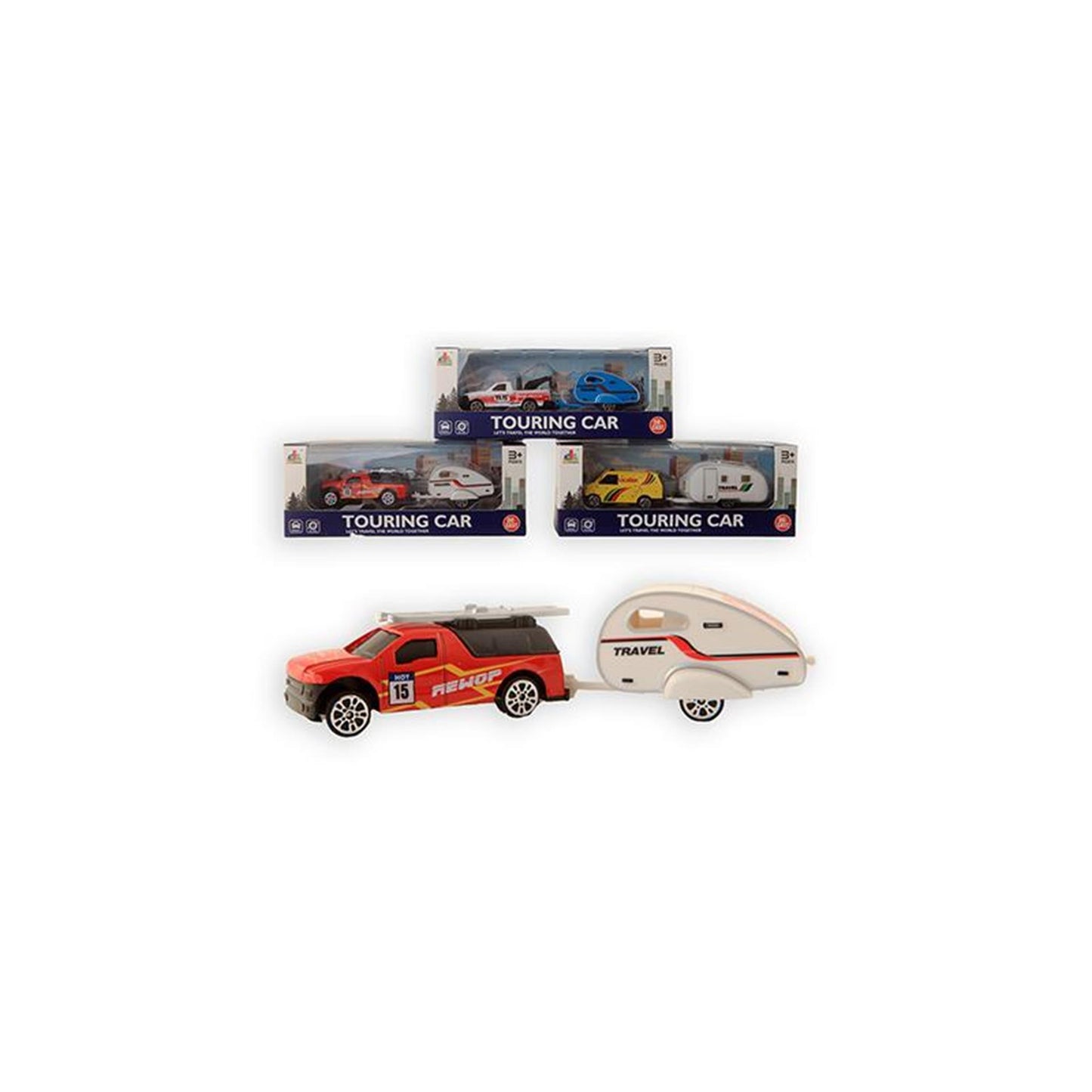 Auto in miniatura con roulotte 15 cm
