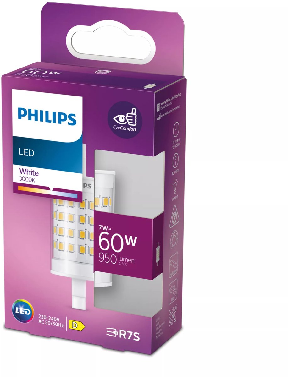 Philips led staaflamp transparant - 60 w - r7s - wit licht