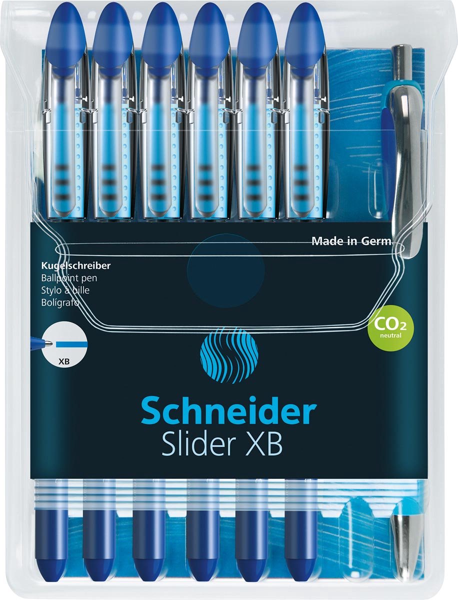 Schneider schrijfwaren schneider balpen - slider basic - xb - blauw - 6 stuks + 1x slider rave gratis - s-151277