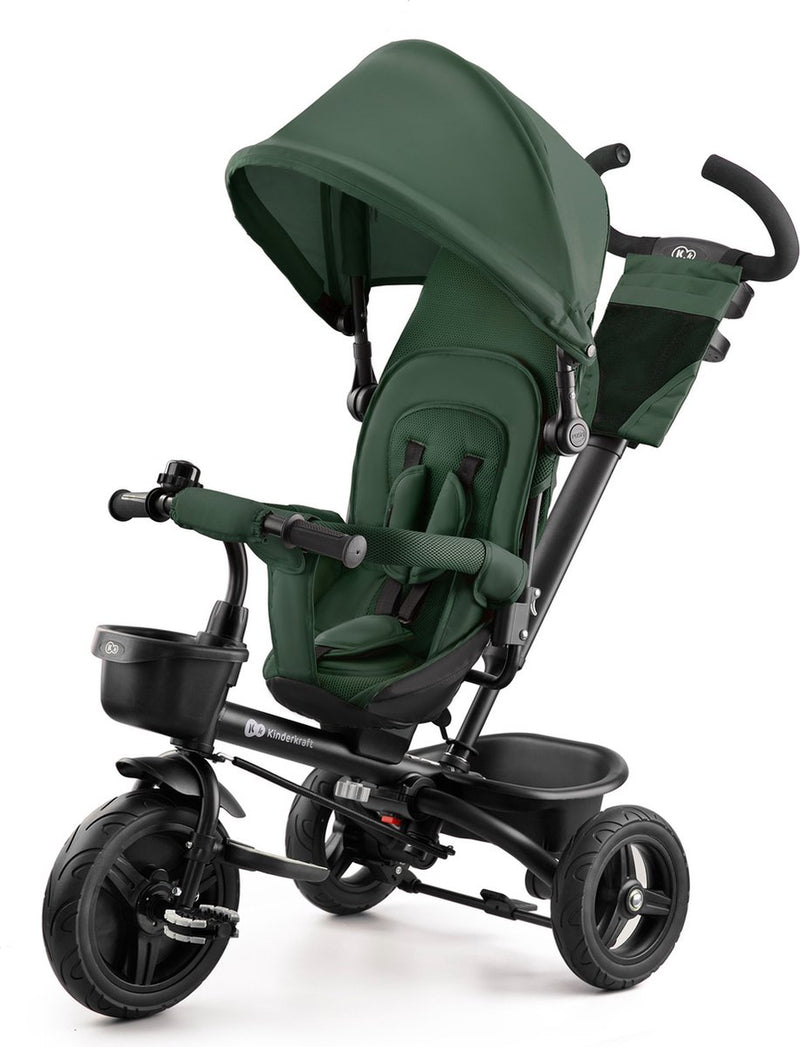 Triciclo Kinderkraft aveo - da 9 mesi a 5 anni - sedile girevole, barra di spinta regolabile, ruote antiforatura e cinture di sicurezza - verde