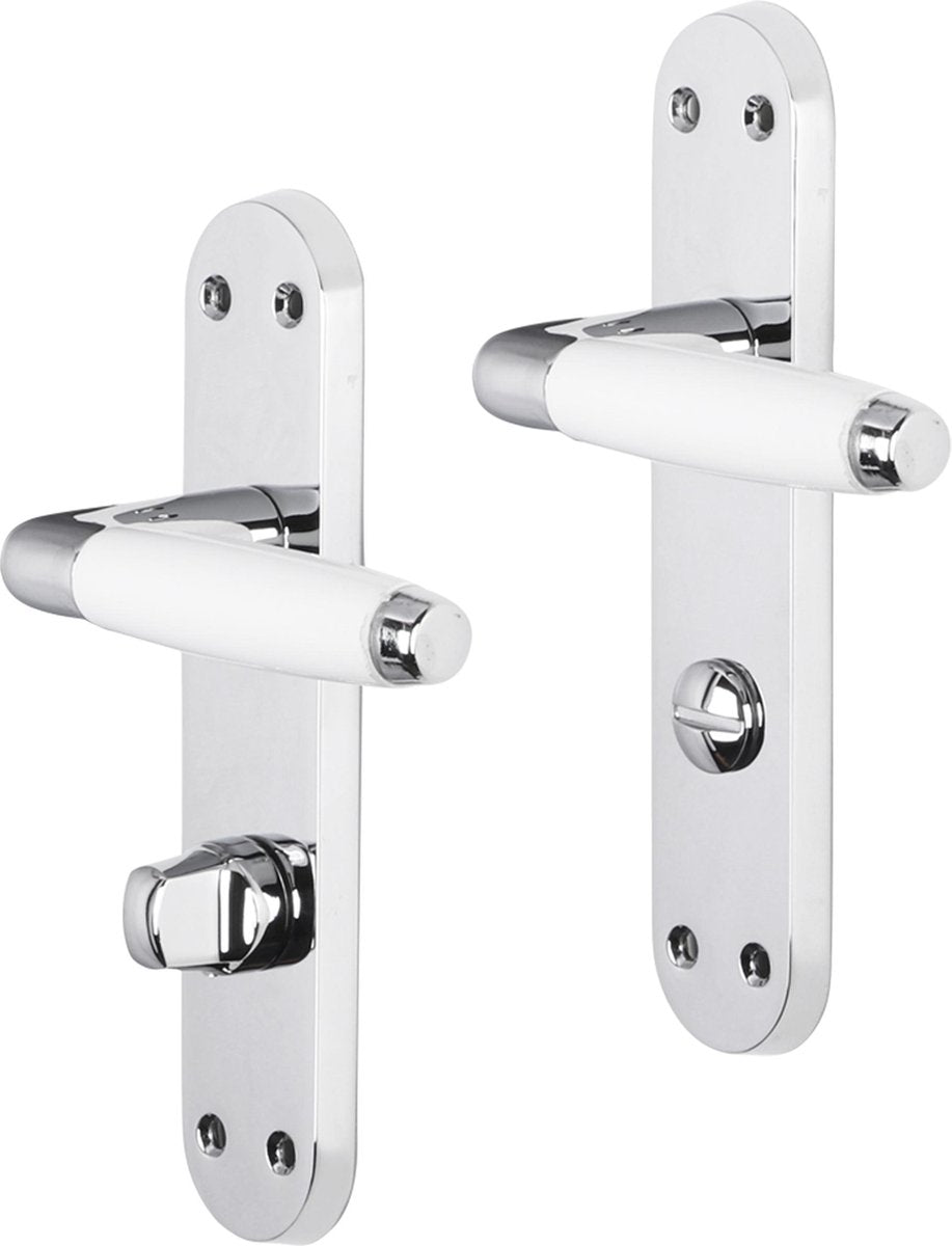 Maniglia per porta Impresso - durban - per interni - scudo ovale con viti e serratura WC - cromata - bianca - 2 pezzi