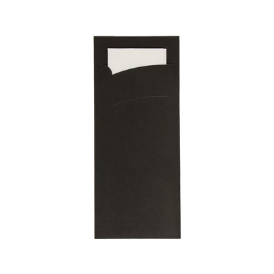 Bestekzakje pochette zwart met wit servet (600 stuks)