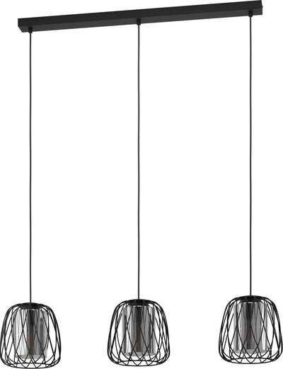 Lampada a sospensione Eglo floresta - e27 - 89 cm - vetro fumé - nero