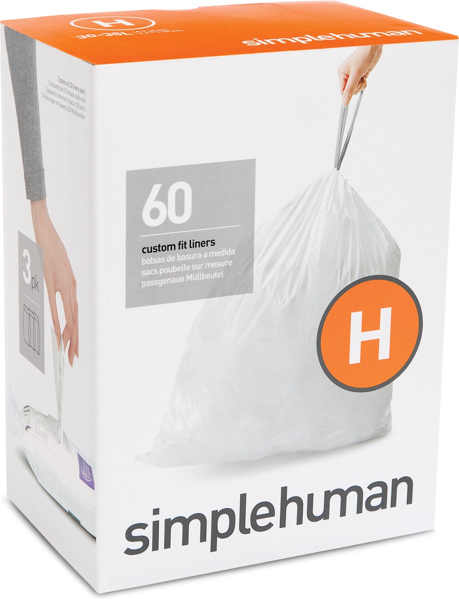 Bolsas de basura Simplehuman code h - 30 litros - 60 piezas - con cordón - blanco