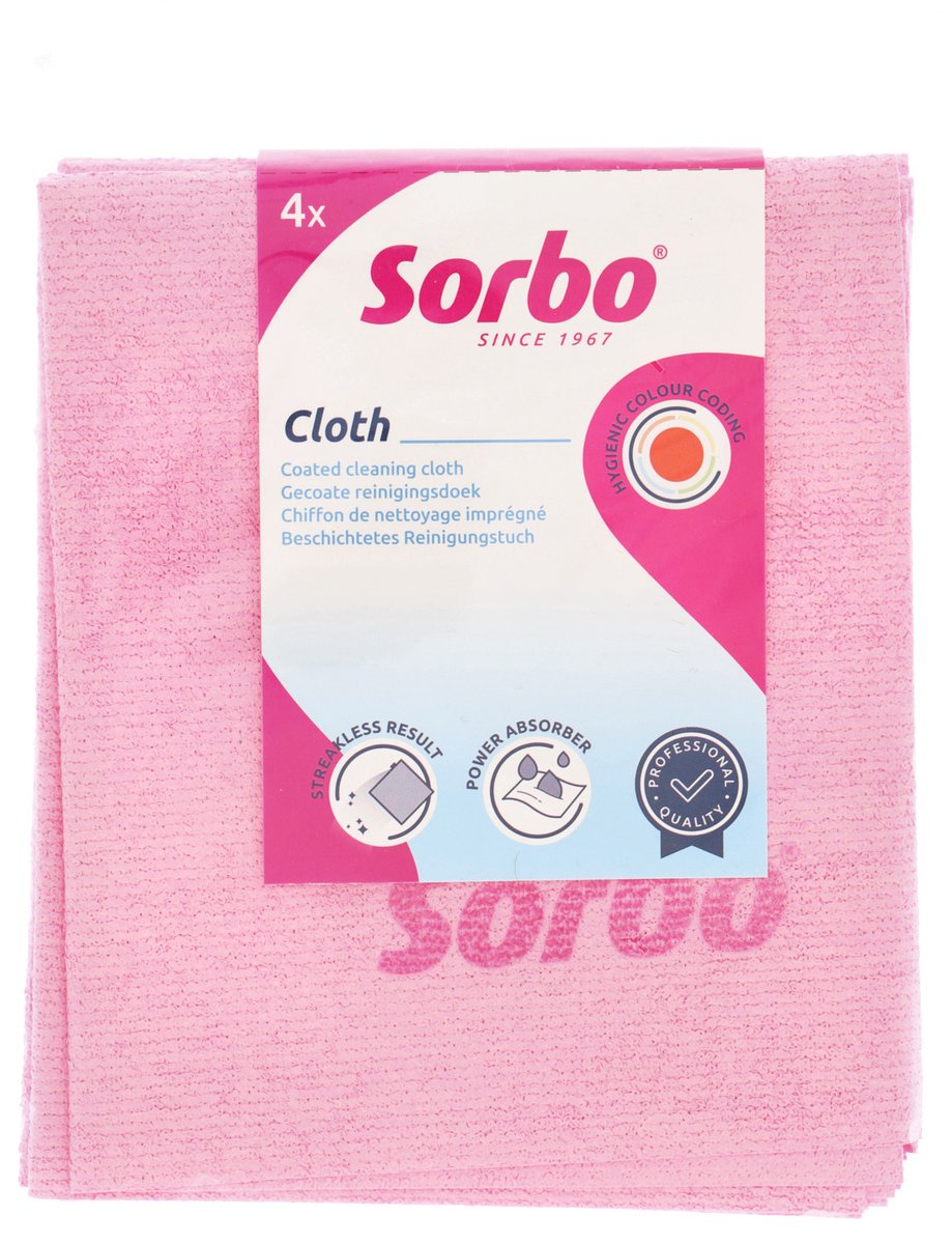 Sorbo prof paño de limpieza rosa 4 piezas - paño de microfibra - para limpieza profesional