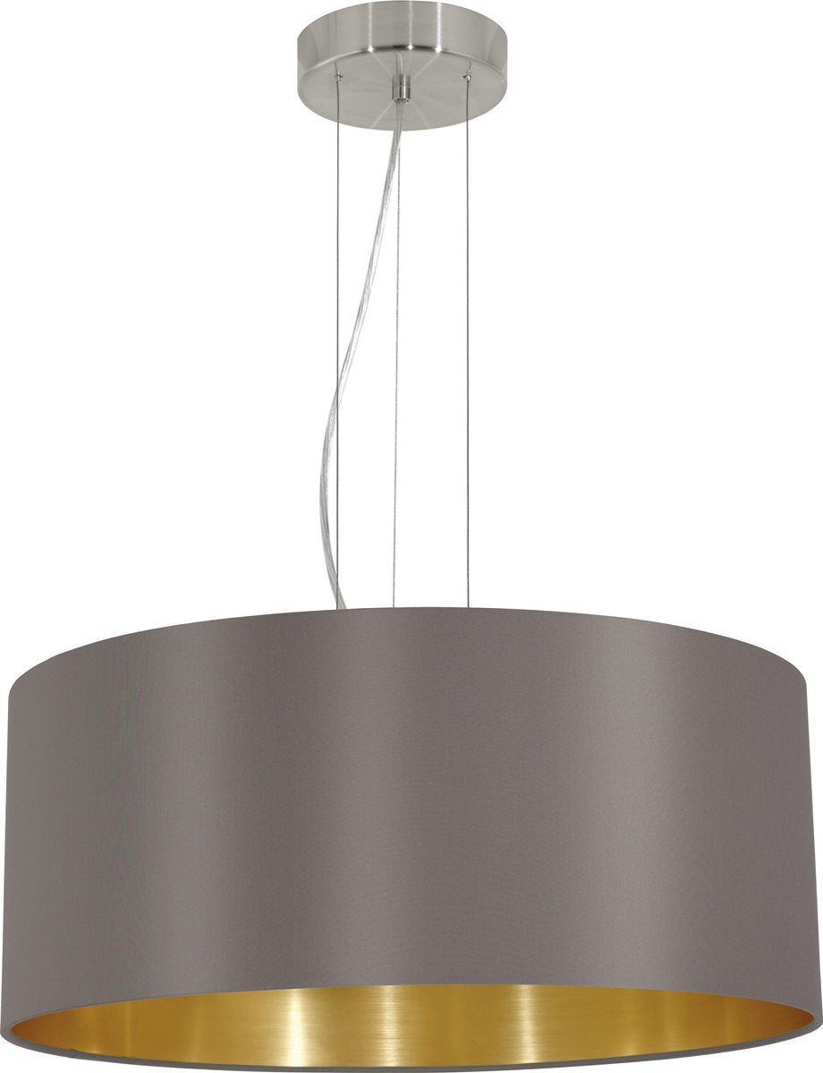 Eglo maserlo - lámpara colgante - 3 luces e27 - ø53 cm - tela - capuchino, dorado