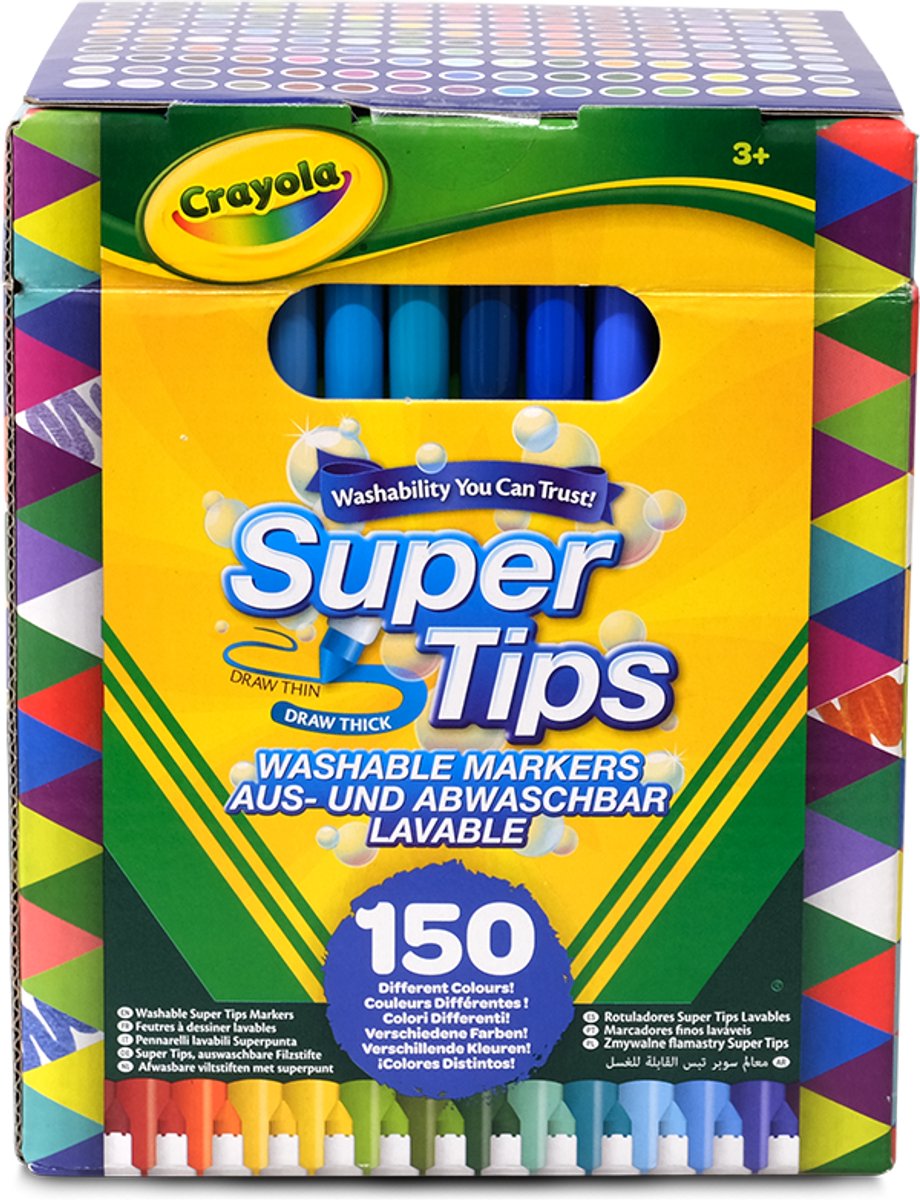 Crayola - super punte - pennarelli - set da 150 pennarelli in diversi colori - pennarelli lavabili con punta media