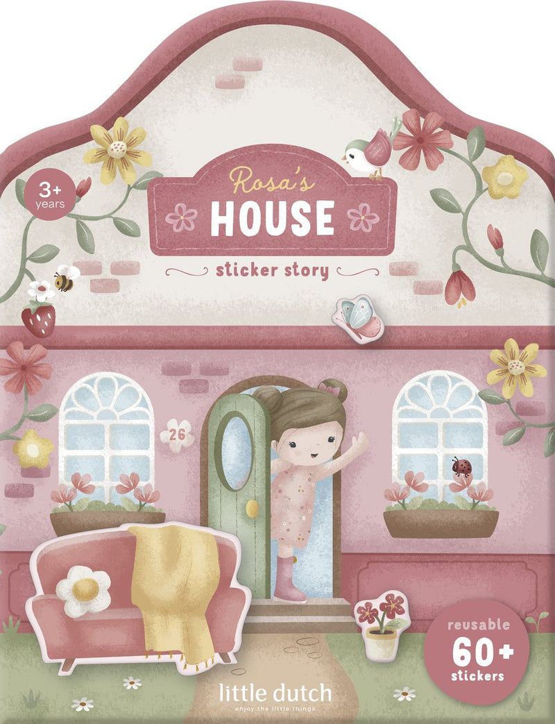 Set da gioco adesivi riutilizzabili Little Dutch Rosa Friends - 3 fogli con bellissimi adesivi spessi, completi di sfondo di gioco - non permanente, mobile e riutilizzabile - giocattoli creativi da 3 anni