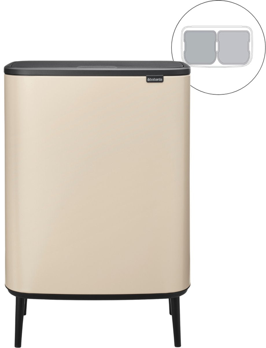 Brabantia bo touch bin hi prullenbak - 2 x 30 liter - afvalscheiding - soft beige