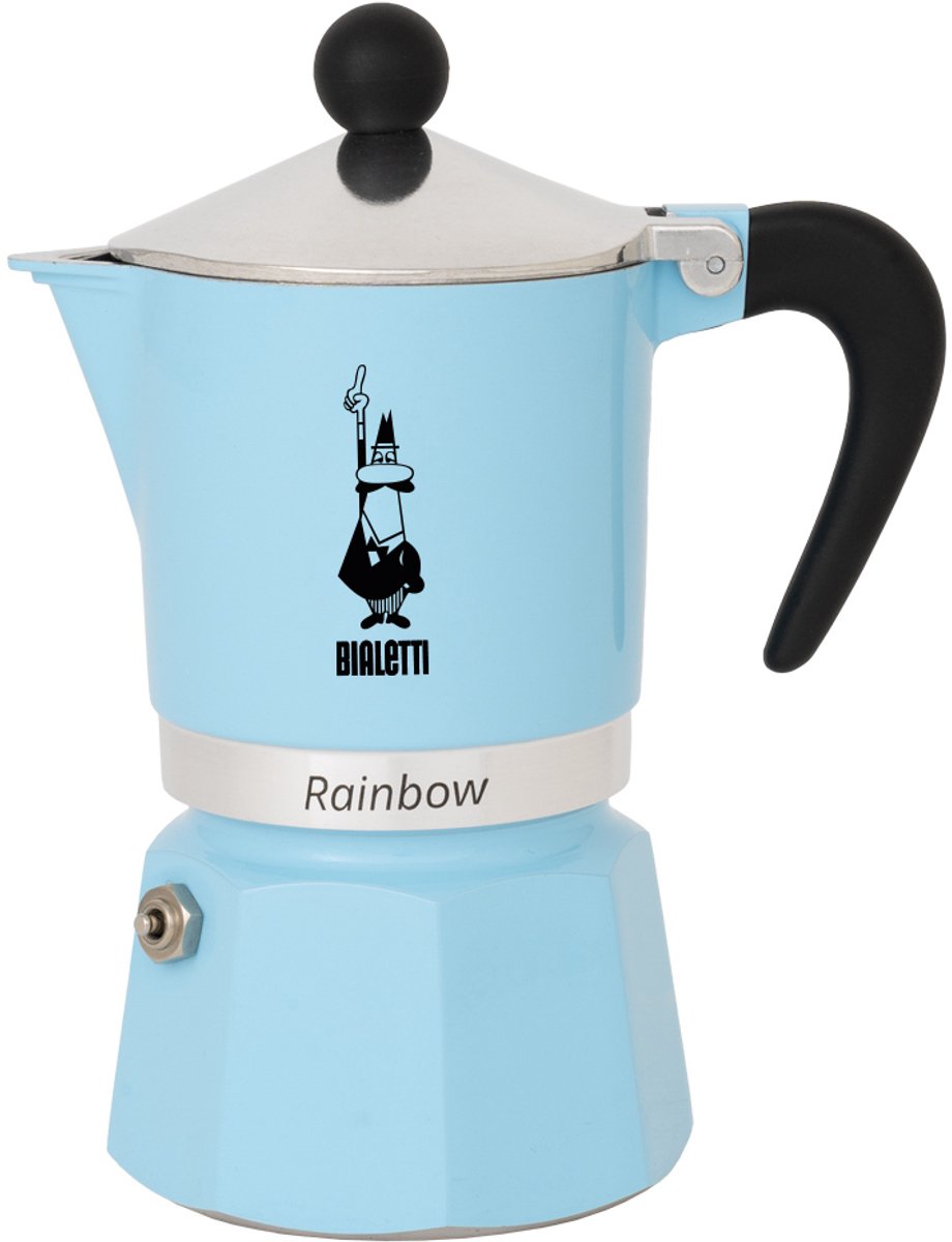Bialetti rainbow azzurro 3 tazas – cafetera espresso – azul claro – aluminio – 130 ml