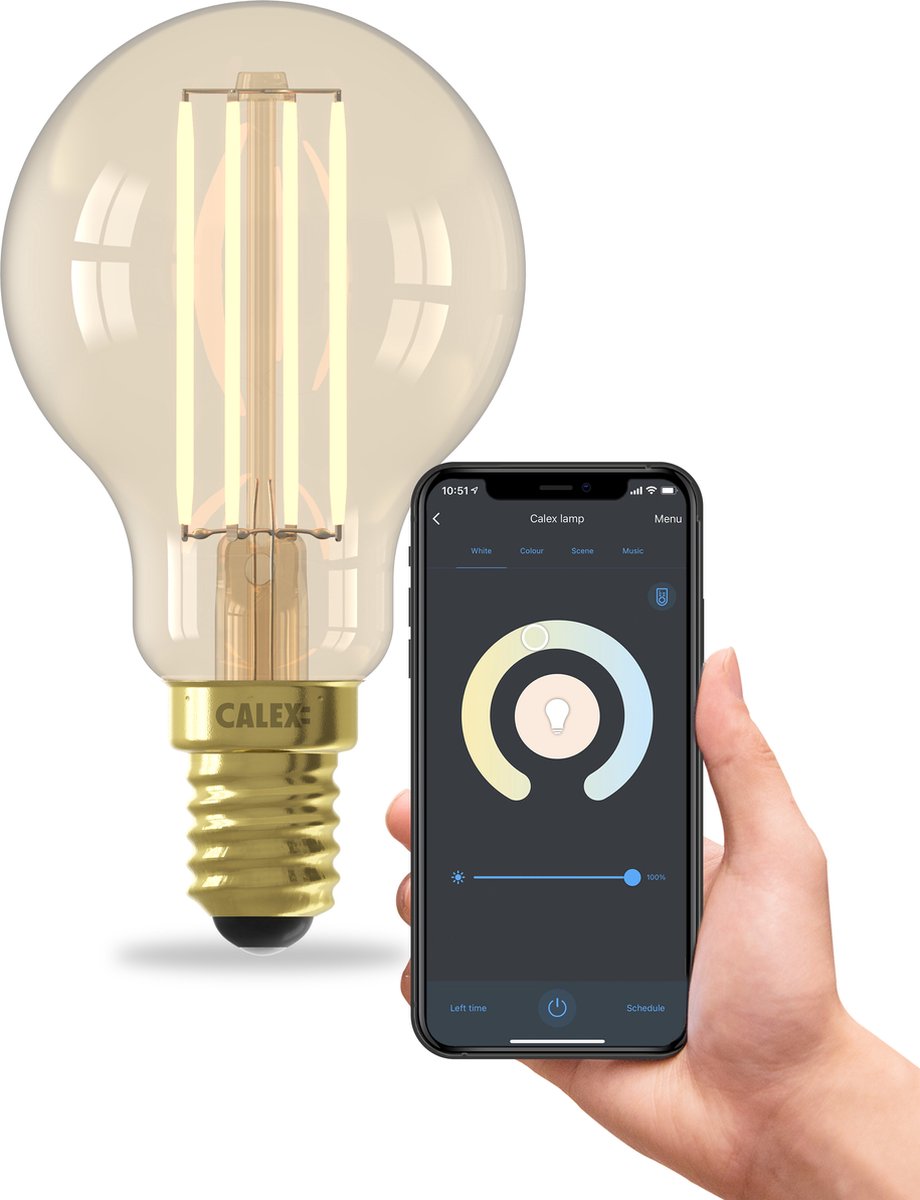 Calex slimme lamp - wifi led filament verlichting - e14 - smart bulb goud - dimbaar - warm wit licht - 4,9w