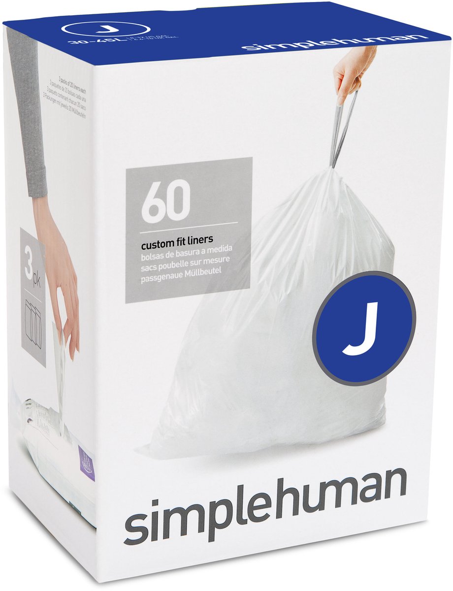 Sacchetti per rifiuti Simplehuman code j - 40 litri - 60 pezzi - con coulisse - bianco