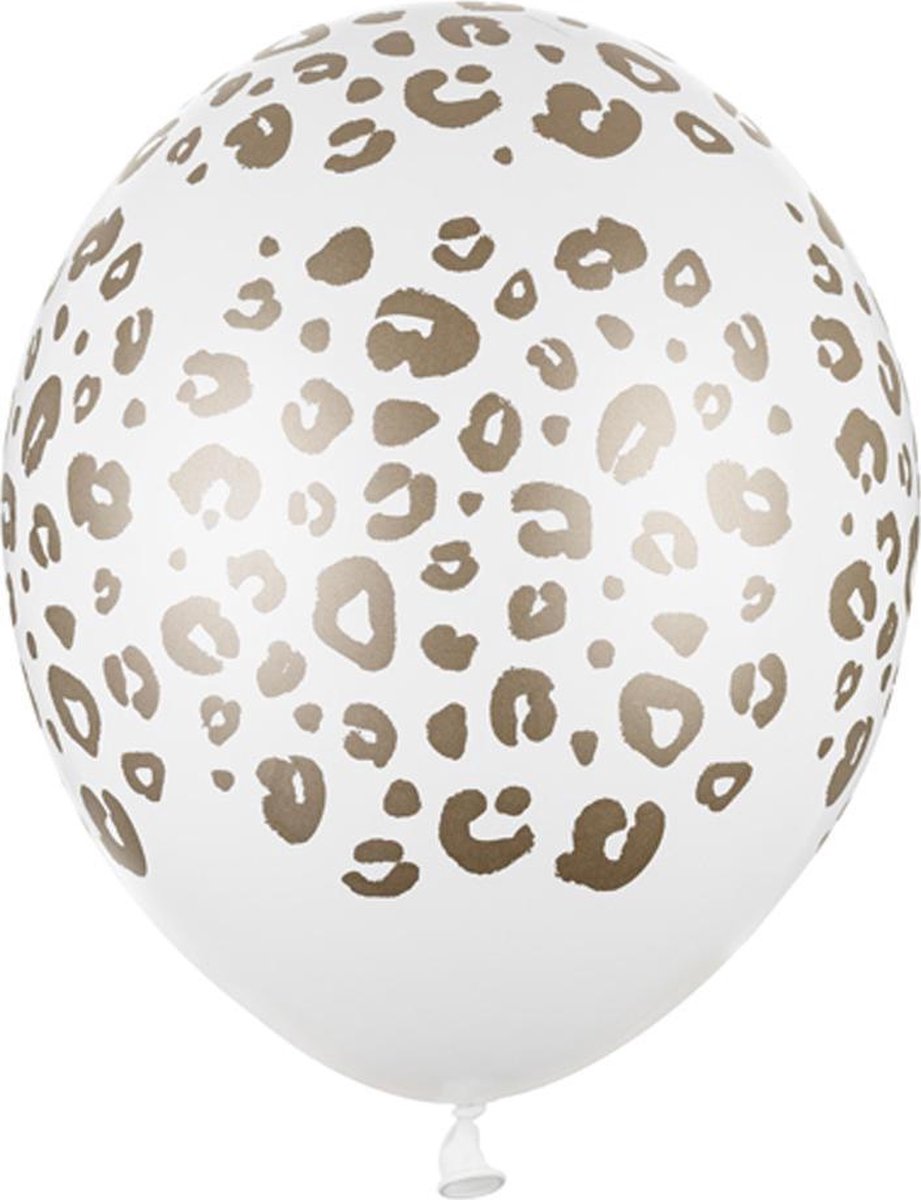Partydeco - ballonnen wit opdruk spots. (50 stuks)