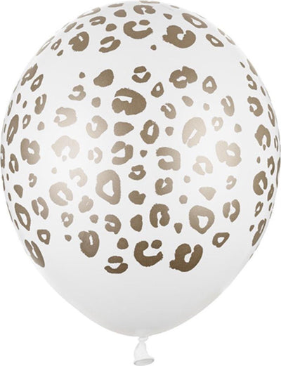 Partydeco - ballonnen wit opdruk spots. (50 stuks)