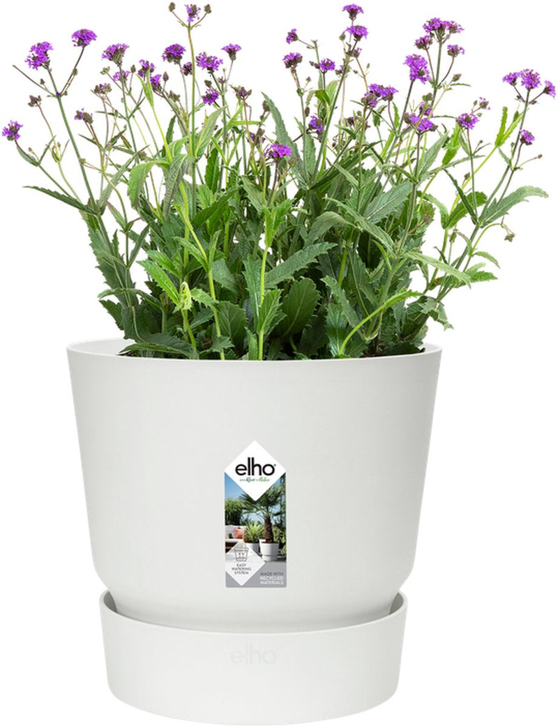 Elho greenville round 20 - vaso da fiori da esterno con riserva d'acqua - 100% plastica riciclata - ø 19,5 x h 18,4 cm - bianco