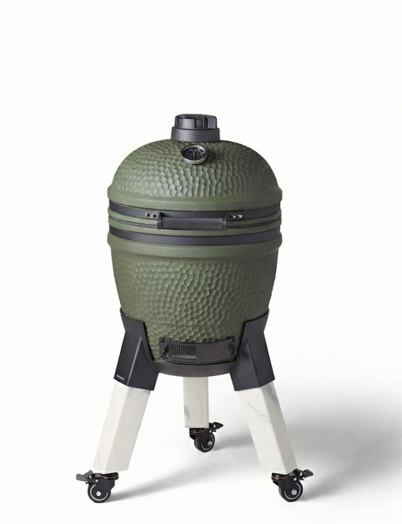 Kamado originale moderno - gambe in alluminio effetto marmo con ruote con freni - da 8 a 12 persone - verde