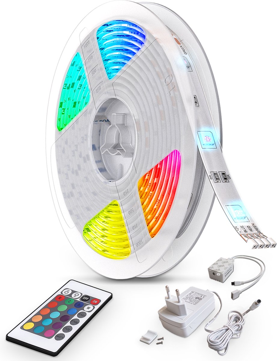 B.k.licht - led strip 10 meter - light strip - rgb led verlichting - met afstandsbediening - dimbaar - gekleurd licht - gaming accesoires
