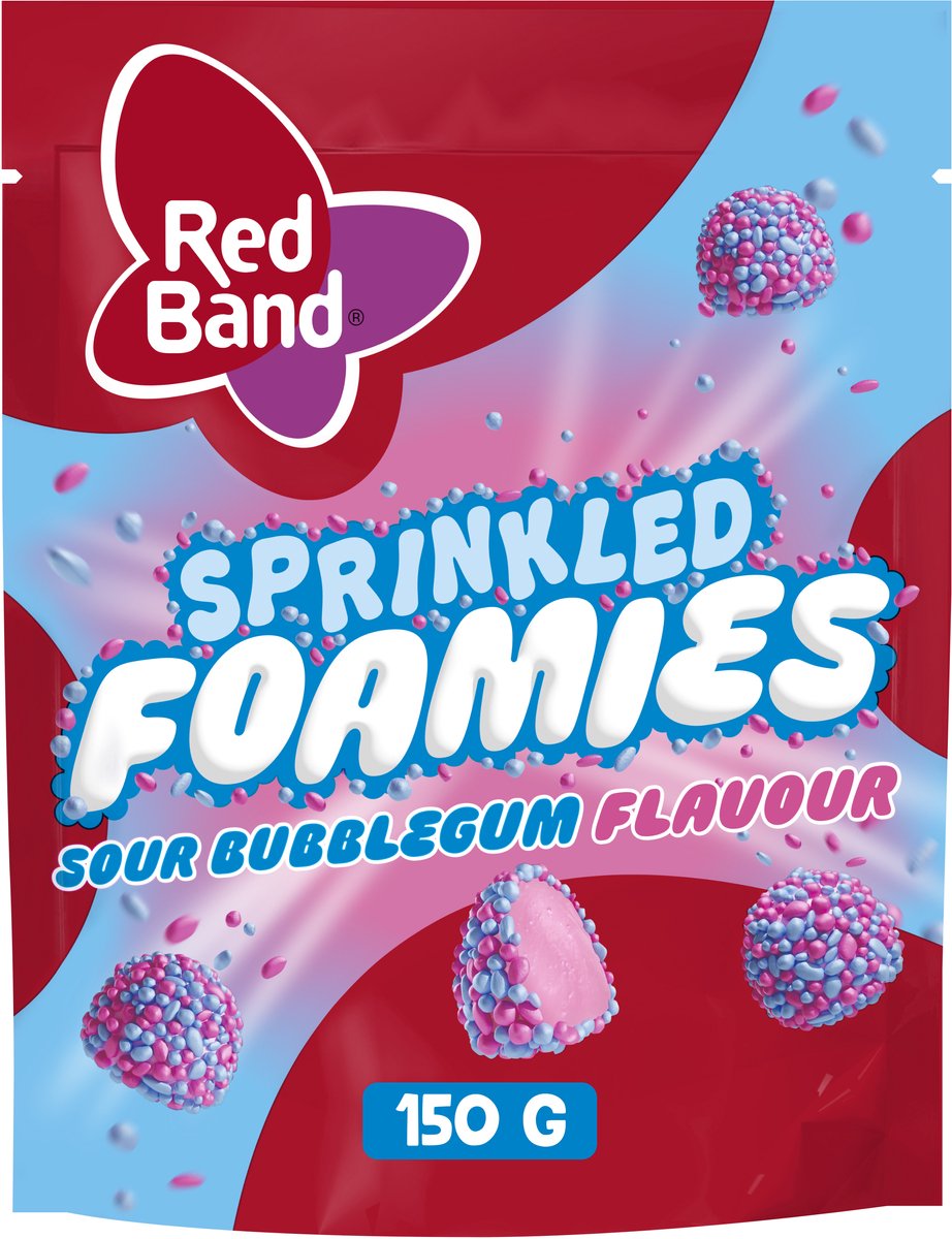 Red band sprinkled foamies sour bubblegum 10x150g