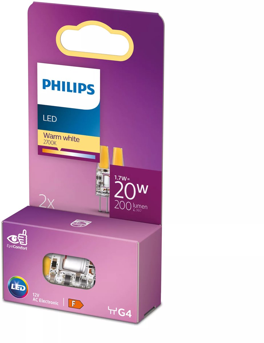 Capsula LED Philips a risparmio energetico trasparente - 20 W - G4 - luce bianca calda - 2 pezzi - risparmia sui costi energetici