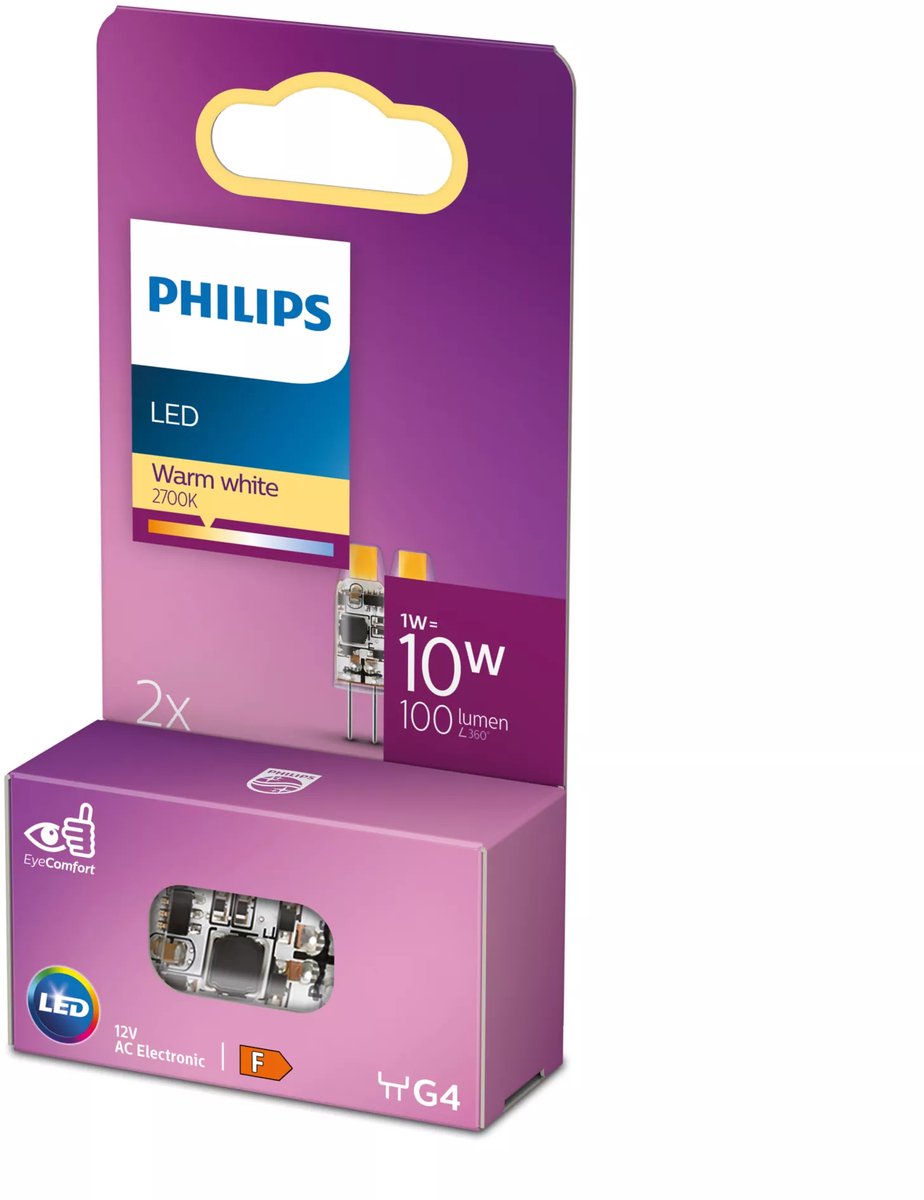 Capsula LED a risparmio energetico Philips trasparente - 10 W - G4 - luce bianca calda - 2 pezzi - risparmia sui costi energetici