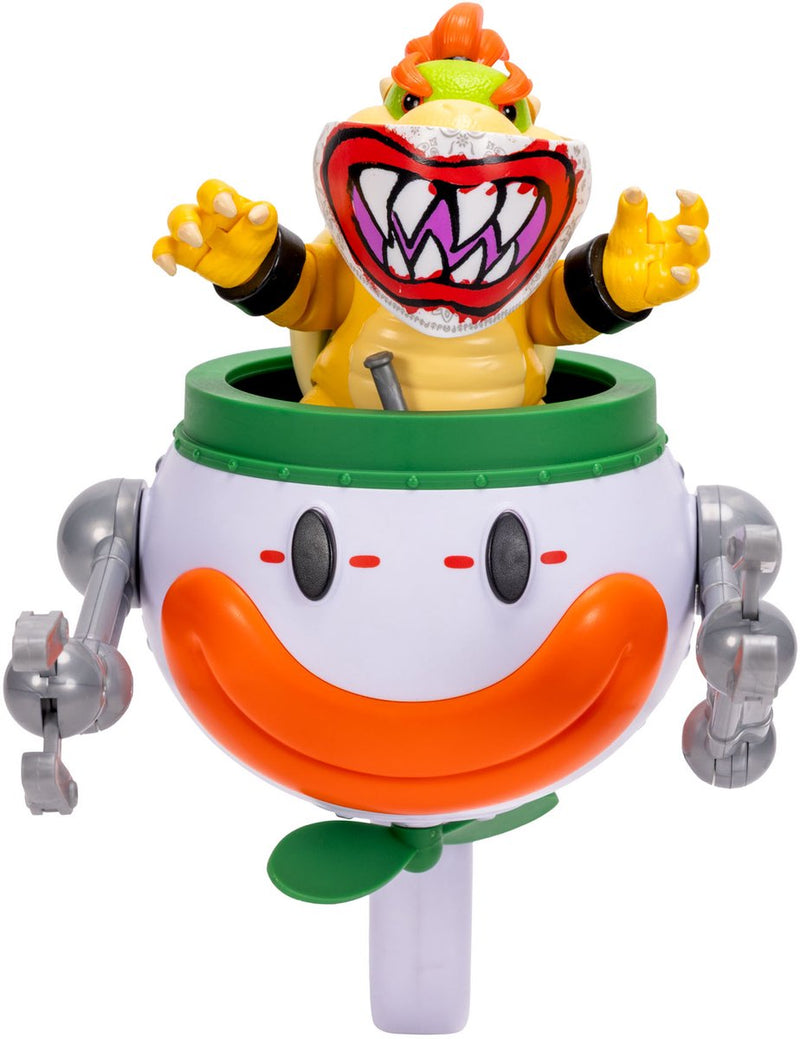 Jakks Super Mario Galaxy Movie - Personaggio Bowser Jr. da 13 cm con auto da clown, spazzola e adesivi rivelatori d'acqua