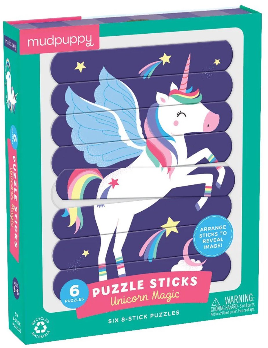 Mudpuppy puzzle - unicornio mágico - rompecabezas de 2 caras para hacer 6 rompecabezas - 3 años