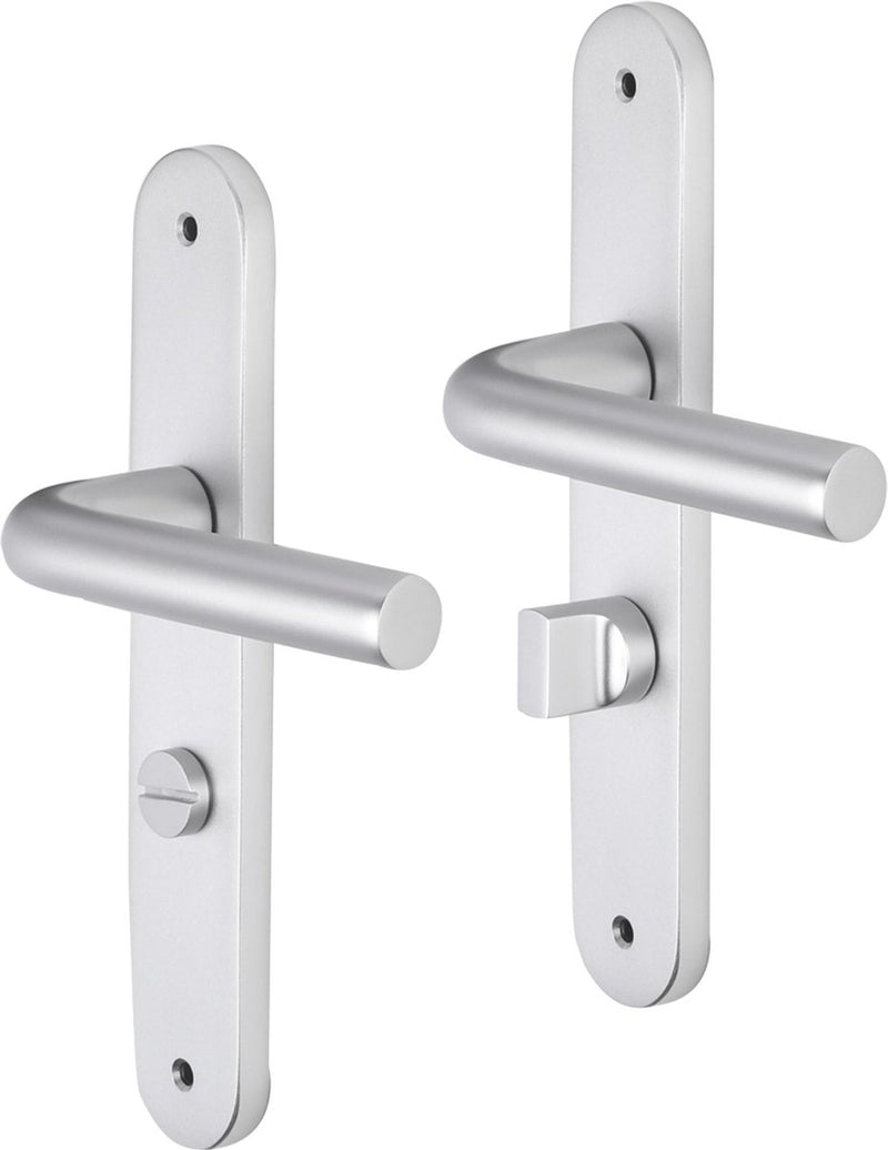 Tirador de puerta Impresso - Bolton - para interior - escudo de puerta ovalado con tornillos y cerradura de inodoro - aluminio - 2 piezas
