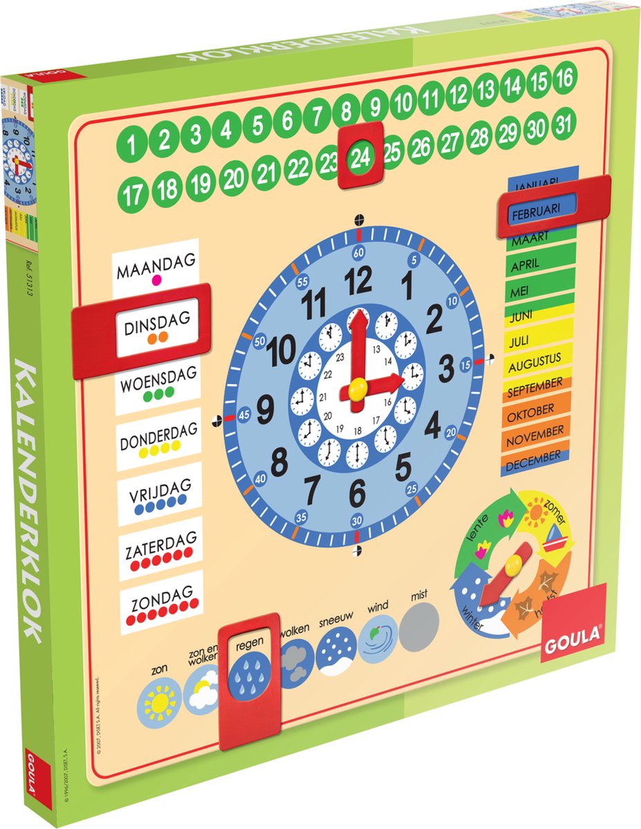 Reloj de calendario de madera Goula