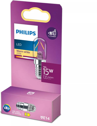 Philips LED lamp - T20 lamp shape - refrigerator lamp with E14 fitting - warm white light: 2700k - 15w - clear glass