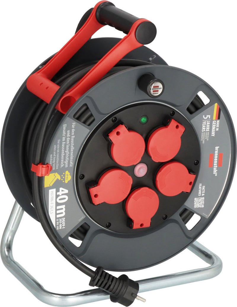Avvolgicavo professionale Brennerstuhl 300 ku 4100 (cavo da 40 m in nero, realizzato in plastica speciale, per l'uso in cantieri e uso esterno permanente, prodotto in Germania)