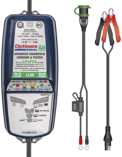 Optimate Lithium 4S 6A 12.8V LifePO4 Cargador de batería Mantenedor - Cargador automático de 10 pasos con tecnología Ampmatic - Seguro resistente a la intemperie - para motocicleta, automóvil, ATV Watercraft
